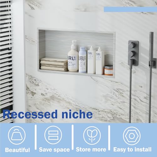 No Tile Needed Shower Niche for Shower Room Storage,Recessed Wall Niche Insert,Stainless Steel 304 (Brush, 12 * 24 in) - color: Brush, size: 12 * 24 in