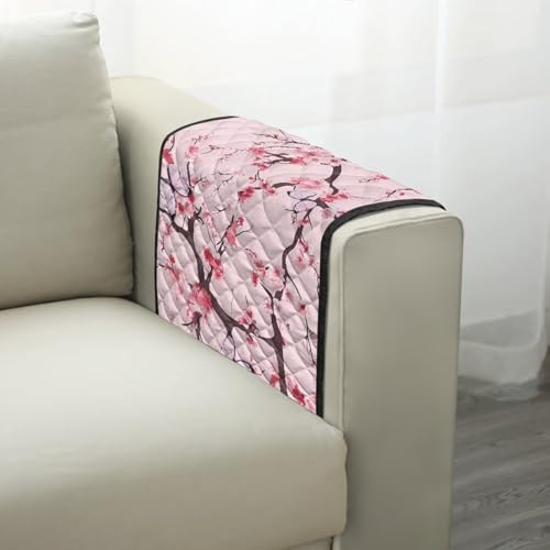 Pink Cherry Blossom Print Armrest Covers for Sofa with 2 Pockets Comfortable Sofa Chair Armrest Protector Anti-Slip Armchair Slipcover for Couch Furniture Protector - color: Pink Cherry Blossom