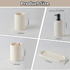 Bathroom Accessories Set, 4 Piece Travertine Stone Look Collection, Modern Bath Organizer with Soap Dispenser, Toothbrush Holder, Tumbler, Vanity Tray for Countertop Kitchen Sink (Off White) - color: Off White