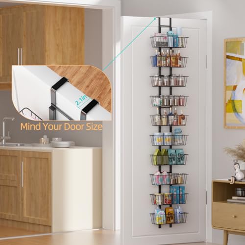 10-Tier Over The Door Organizer with Baskets - Heavy Duty Spice Rack Metal Hanging Shelf for Pantry & Kitchen | Adjustable Spice Rack, Space-Saving Hanging Storage for Bathroom, Laundry, Black - color: Black, size: 10-Tier
