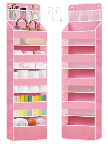 Over the Door Organizers Storage - 5 Shelf Hanging Storage shelves Door Organizer with Pockets, Anti Tilt 44 lb Load Behind Door Organizer for Bedroom,Nursery,Bathroom,Kitchen,Dorm,Shoe - 1 Pack, Pink - color: Pink, size: 1 pack