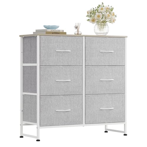 WLIVE Fabric Dresser for Bedroom, 6 Drawer Double Dresser, Closet Dresser with Fabric Bins, Chest of Drawers for Closet, Living Room, Hallway, Light Grey - color: Light Grey