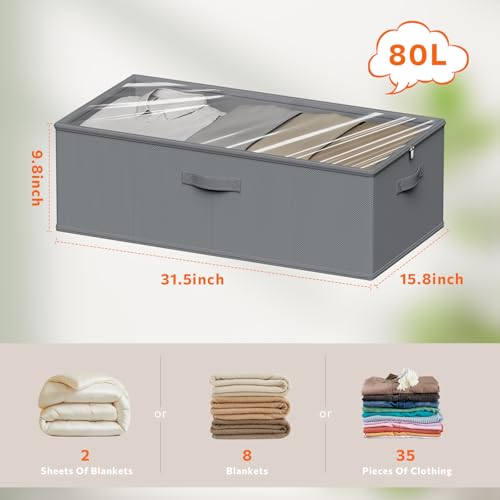 10inch 3 Pack Under Bed Storage Containers, 10 Inch Tall Underbed Clothes Storage Organizer Bin with Clear Window，Foldable Box Basket for Clothes, Closet, Bed Sheets and Blankets Gray - color: Gray