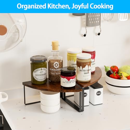 Corner Shelf Countertop Organizer - Set of 2 Corner Shelves for Kitchen Cabinet Organizer, Spice Rack, Stackable Bathroom Organizers and Storage, Sink Rack, Corner Cabinet, Counter Decor, Rustic Brown - color: Rustic Brown, size: Stacked Utility