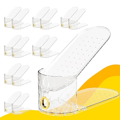 Shoe Slots Organizer, 15 Pack - Adjustable Shoe Stacker for Closet Storage, Clear Double Layer Space Saver, Durable and Stackable Shoe Holder for Sneakers Heels and Flat - color: Clear, size: 15