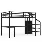 Bellemave Full XL Size Metal Loft Bed with L Shaped Desk and Wardrobe, Heavy Duty Loft Bed Frame with Storage Stairs, LED Loft Bed Frame with Charging Station & Safety Guardrails, Black - color: Black, size: Full XL