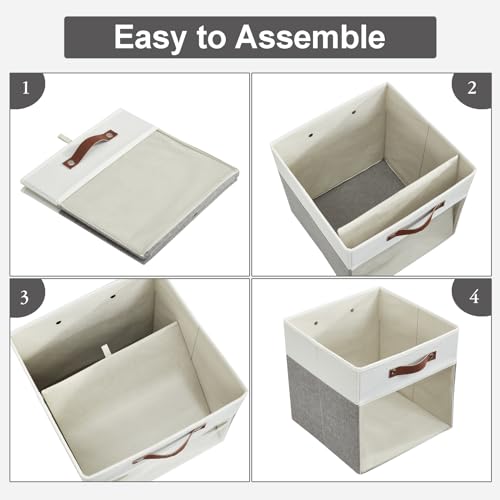 Bagnizer Storage Cubes, 4 Pack Linen Foldable Storage Bins (13 x 13 inch) with Clear Window and 2 Handles, Closet Organizers and Storage for Shelf Closet, Clothes, Books - (Gray and White) - color: Gray / Off-White, size: 13 x 13 x 13