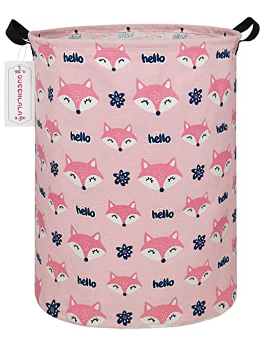QUEENLALA Large Storage Basket,Laundry Hamper/Bathroom/Home Decor/Collapsible Round Storage Bin,Boys and Girls Hamper/Boxes/Clothing(Round-Pink Fox) - color: Round-Pink Fox