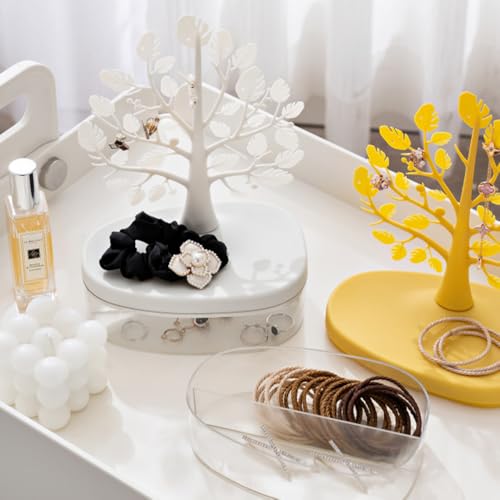 OULIGET Jewelry Display Tree Necklace Earring Organizer Holder,Tree Tower Rack with Storage Box Drawer,Double Shelf Hanging Organizer for Ring Earrings Necklace Bracelet Key - color: White Double