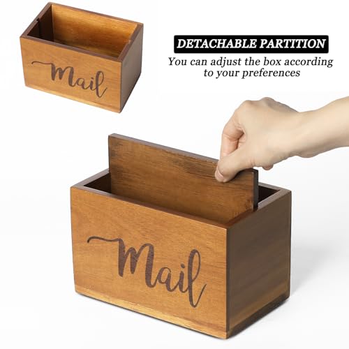 LBEMEY Mail Holder Storage Organizer Box,Acacia Wood Mail Organizer Countertop,Desktop Letters, Bills, Notes and Postcard Bin for Home Office Dorm Room