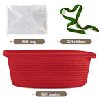 Pro Goleem Small Woven Basket with Gift Bags and Ribbons Durable Baskets for Gifts Empty Small Rope Basket for Storage 12"X 8" X 5" Baby Toy Basket with Handles, Red - color: red