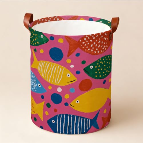 Funky Laundry Basket Colorful Fish Beach Theme Hamper Collapsible Laundry Baskets Oxford Cloth Nautical Laundry Hamper Spring Kids Decor 15.75x15.75x19.7" - color: Colorful582