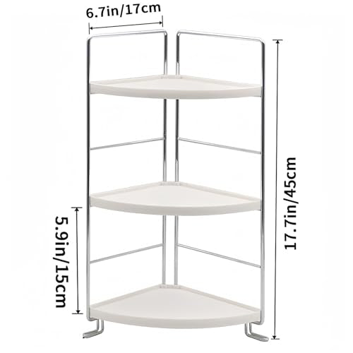 3-Tier Corner Spice Rack Kitchen Bathroom Countertop Organizer Vanity Tray Cosmetic Makeup Storage Standing Shelf, White - color: White