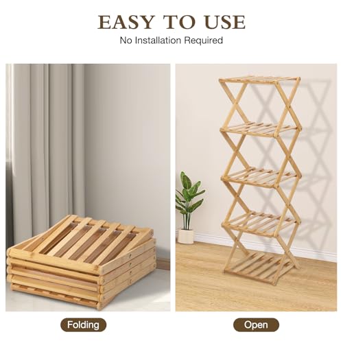 Bamboo Shoe Rack 5 Tier Foldable Shoe Rack Vertical Bamboo Shoe Organizer Free Standing Shelf for Entryway, Closet, Bedroom, Wood Color - color: Wood Color, size: 5-tier