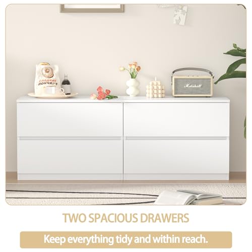 White 2 Drawer Dresser, Small Low Dressers for Closet, Bedroom Wood Short Nightstands, Bedside Table Storage Cabinet for Home Office, Hallway, Kitchen - color: White, size: 13.4"D x 23.6"W x 18"H (2 Drawers)