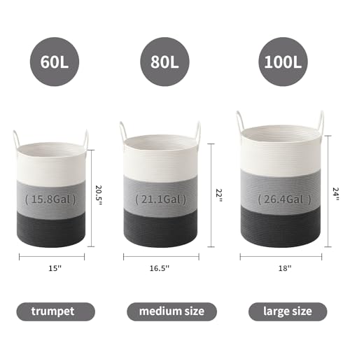Laundry Basket Hamper Tall Rope Storage Woven for Blanket toys Dirty Clothes in Living Room Bathroom Bedroom (Gradient Grey, 80L/21.3Gal) - color: Gradient Grey, size: 80L/21.3Gal