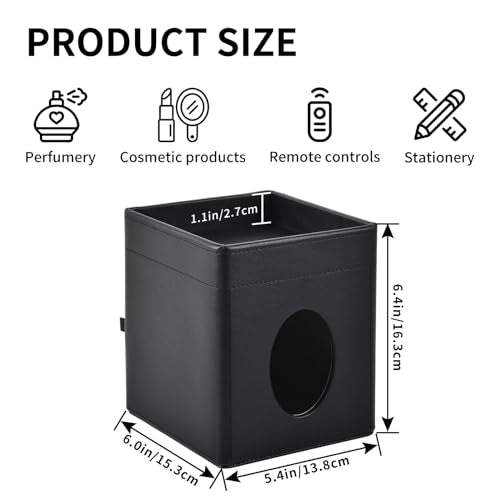 Tissue Box Cover Square Tissue Box Holder PU Leather Facial Tissues Organizer with Storage Tray for Bathroom Vanity Bedroom Office Car, Stylish Napkin Caddy Decorative Organizer (Black) - color: Black