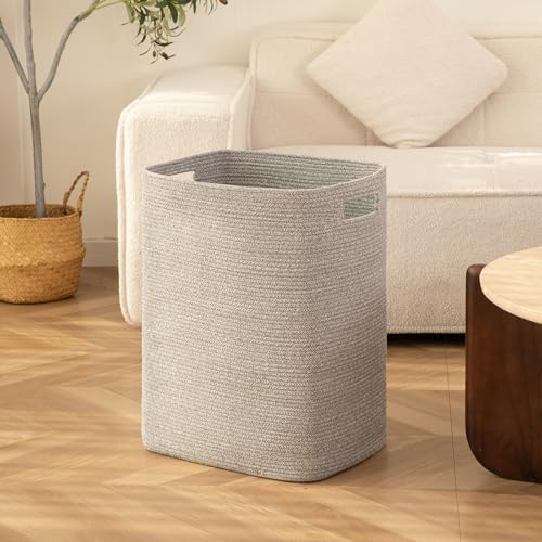 OIAHOMY Laundry Hamper, Laundry Basket，Rectangle Cotton Storage Basket with Handles, Large Blanket Basket for Living room, Woven Decorative Storage for Toys,Clothes,Pillows-16x13x22in-Grey variegated - color: Grey variegated