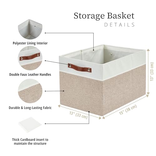 DECOMOMO Kallax Storage Cubes - 13x15x13 Storage Bins, Baskets for Organizing Shelves (Beige and White, 3-Pack) - color: Beige and White, size: Kallax 13"x15"x13" /3pcs
