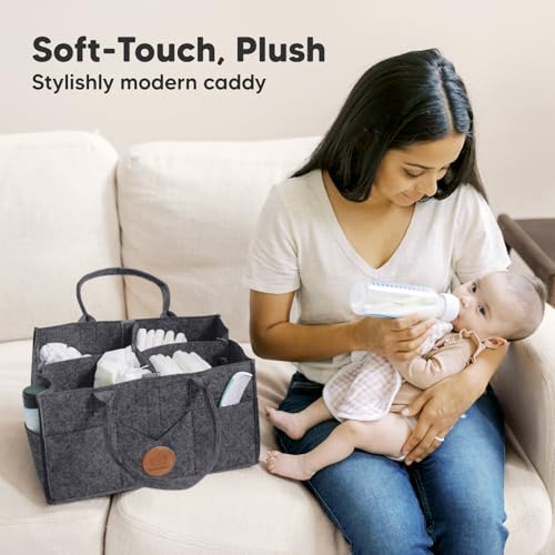 KeaBabies Baby Diaper Caddy Organizer with Handle - Portable Baby Car Organizers and Storage for Nursery, Changing Table, Large Shower Gift Basket for New Mom Gifts & Boy Girl Registry (Mystic Gray) - color: Mystic Gray