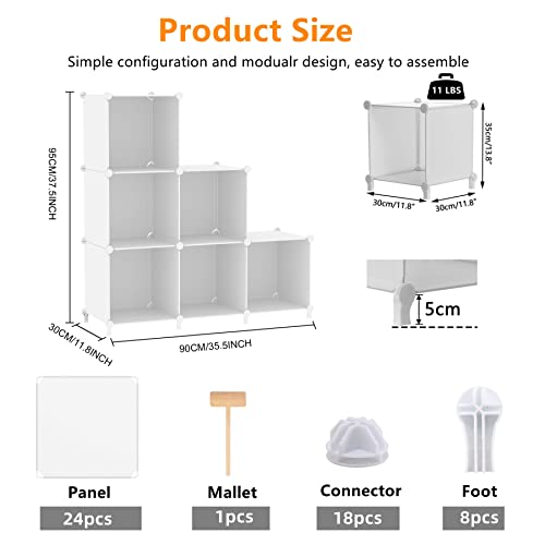 AWTATOS Cube Storage Organizer, Storage Cubes Shelves Bookshelf, 6 Cube Closet Organizers and Storage, DIY Stackable Plastic Clothes Organizer Shelving for Bedroom, Home, White - color: White