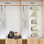 Closet Handbag Purse Holder, Space Saving Hanging Handbag Tote Bag Storage Organizer Holder with 4 Large Heavy-Duty Mesh Shelves for Wardrobe Closet(Beige) - color: Beige