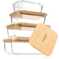 Set of 4 Stackable Space-Saving Nesting Glass Containers with Airtight Bamboo Lids - Lunch, Meal & Food Prep - Microwave & Oven Safe BPA Free Durable Heat Resistant Inert Borosilicate Glass - color: 4 Containers with Bamboo Lids
