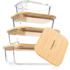Set of 4 Stackable Space-Saving Nesting Glass Containers with Airtight Bamboo Lids - Lunch, Meal & Food Prep - Microwave & Oven Safe BPA Free Durable Heat Resistant Inert Borosilicate Glass - color: 4 Containers with Bamboo Lids