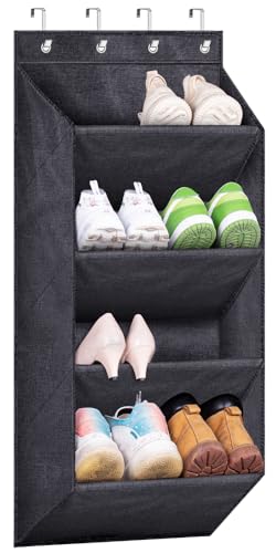 SLEEPING LAMB Over the Door Shoe Rack for Closet, Short Hanging Shoe Organizer with Large Deep Pockets, Narrow Door Sneaker Storage for Boots in RV, Dorm, Black - color: Black, size: 34.6''