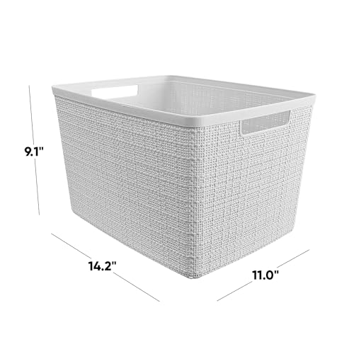 Curver Set of 4 Large 20L Jute Decorative Plastic Organization and Storage Baskets - Perfect Bins for Home Office, Closet Shelves, Kitchen Pantry and All Bedroom Essentials, White - color: White, size: Large 20L