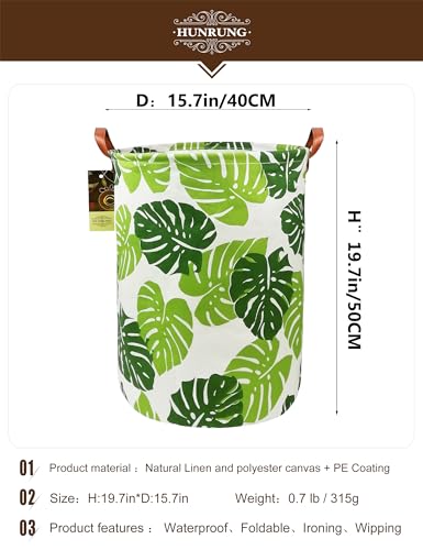 Collapsible Fabric Storage Basket, Waterproof Laundry Hamper with Handles, Round Storage Bin for Clothes Toys, Foldable Organizer for Bedroom Nursery Bathroom(Round Leaf) - color: Round Leaf