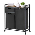 Zevemomo Large Rustic Brown & Black Laundry Basket with Wheels, 3 Compartments, 60L Capacity, Floor Mount, Laundry Room & Bathroom