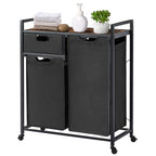 Zevemomo Large Rustic Brown & Black Laundry Basket with Wheels, 3 Compartments, 60L Capacity, Floor Mount, Laundry Room & Bathroom