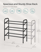 SONGMICS Expandable Shoe Rack, 3 Tier Shoe Rack Shelf, Adjustable Shoe Organizer Storage for 20 Pairs of Shoes, Metal Free Standing Shoe Racks for Closet, Front Door Entryway, Easy Assembly, Ink Black - size: 3 Tier (22.8"H)