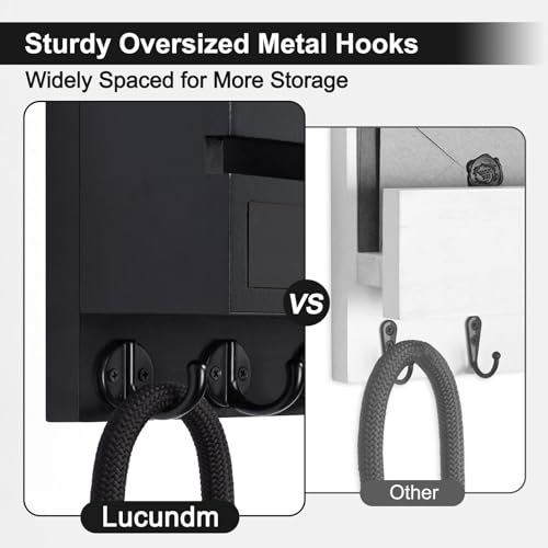 Key Holder Wall Mount, Mail Holder with Storage Drawer and 5 Key Hooks for Coat, Dog Leash, Home Decor Rack, House Accessories, Entry Way Organizer - color: Black, size: Standard - 11.8 Inch