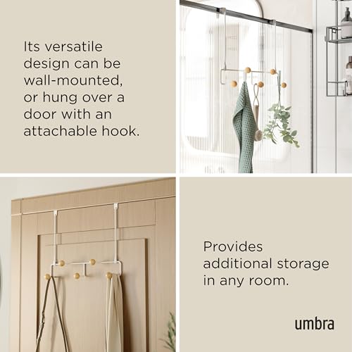 Umbra Estique Over The Door Coat Rack & Multi-Use Organizer, for Coats, Bags, Hats & More, Small, White/Natural - color: White/Natural, size: Small