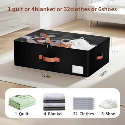 Underbed Storage With Wheels,Large Capacity 10 inches Height Storage Bins,Rolling Underbed Shoe Storage Containers,Underbed Storage Drawers for clothes & blankets (black, 10inch height) - color: black, size: 10inch height