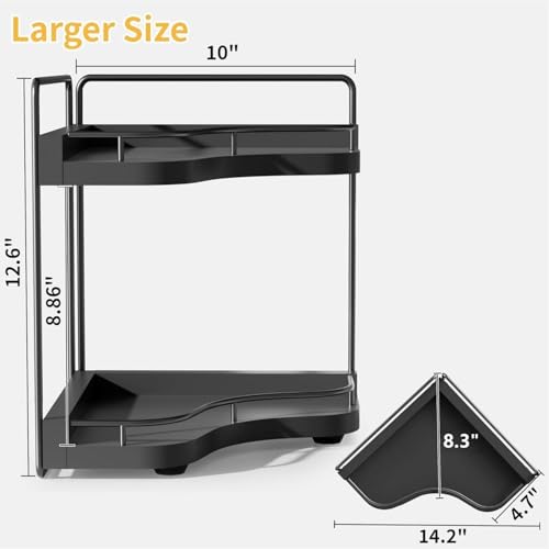 2-Tier Corner Bathroom Counter Organizer with Embedded Screw Holes, Secure & Stable Wood Vanity Shelf for Makeup and Skincare Essentials - Space Saving Bathroom Countertop Storage, Black - color: Black