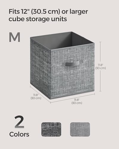 SONGMICS Storage Cubes, 11.8 x 11.8 x 11.8 Inches Non-Woven Fabric Bins with Double Handles, Set of 8, Closet Organizers for Shelves, Foldable, for Clothes, Cattail Gray UROB830G01 - color: Cattail Gray, size: 8 Pack (11.8"L x 11.8"W x 11.8"H)