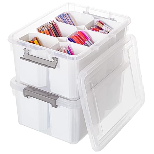 Citylife 17 QT Plastic Storage Bins Clear Storage Box with Lids Multipurpose Stackable Storage Containers for Organizing Tool, Craft, Crayon, 2 Packs - size: 2 Pack-17 QT