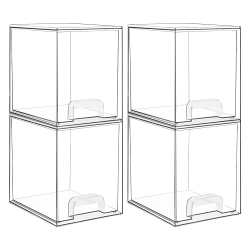Vtopmart 7.6" H Clear Stackable Storage Drawers, 4 Pack Plastic Organizers Bins for Skincare, Cosmetics,Beauty Supplies,Ideal for Vanity, Bathroom,Kitchen Countertop,Cabinet Organization - style: 4pack High
