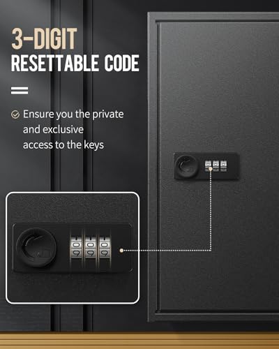 Uniclife 60 Position Slotted Key Cabinet with Combination Lock Resettable Black Digital Security Storage Box Steel Key Organizer with Slotted Racks White Key Tag Labels and Permanent Pen - color: Black, size: 60 Keys