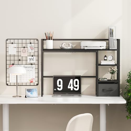 Marbrasse Desk Shelf with Drawer, 40" Desk Hutch for Computer Monitor, Desk Shelf for top of Desk, Wooden Desktop Bookshelf Storage Rack for Home Office Dorm - Black - color: Black