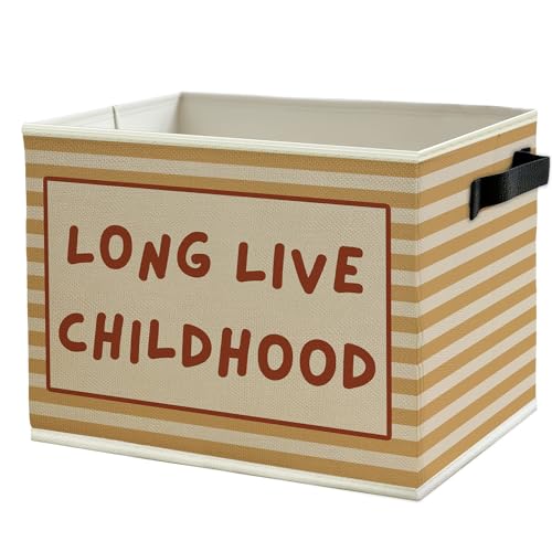 Long Live Childhood Kids Storage Bins Box with Handles, Burnt Orange Striped Collapsible Basket Organizer for Kids Room Nursery Bedroom Bathroom Toys Books Clothes - color: Color14