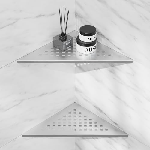 lives Corner Shower Shelf 10" Slot Design Bathroom Shelves for Tiled Wall, 304 Stainless Steel Recessed Organizer Corner Shelves for Inside Shower Decor, 2 Pack, Silver (Square) - color: Silver-square Pattern, size: Triangle-2pcs