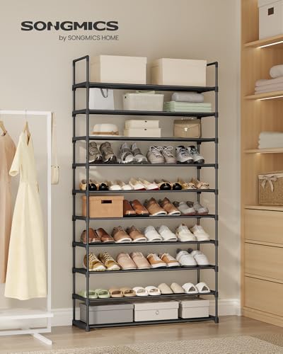 SONGMICS Shoe Rack, 10-Tier Shoe Organizer, Metal Storage Shelf, Upright or Upside Down, for 44-55 Pairs, for Entryway, 11.8 x 36.2 x 68.1 Inches, Black ULSA011B01 - color: Black, size: 10 Tiers (36.2"W)
