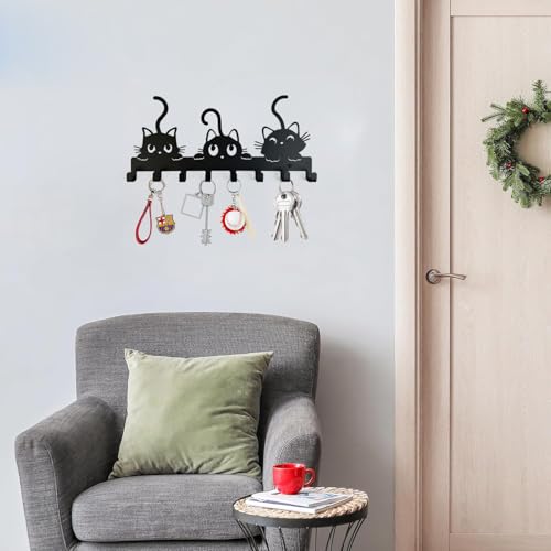 YXE Key Holder Wall Mount, Metal 8 Hooks, Keys Organizer Rack for Doorway ，Decoration and Functional Items for Home ，Housewarming Gifts (Cats Theme)