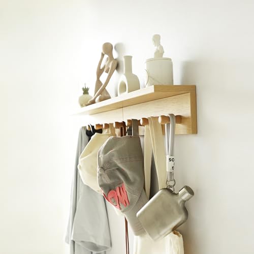 Wall Mount Coat Rack with Shelf, Sturdy Wooden Floating Shelf withHooks Save Your Indoor Space, Wall Organizer siutable for Entryway, Mudroom,Kitchen, Bathroom, etc(Oak Finish) - color: Oak finish