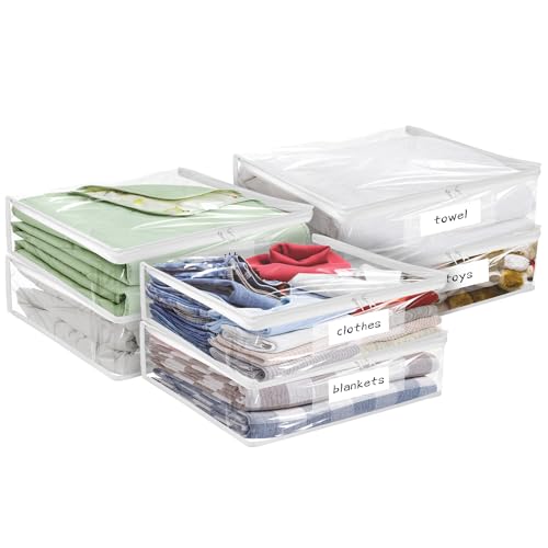 Kikerike Plastic Storage Bags with Easy-Glide Zipper, Pack of 6, Durable Clear Vinyl Zippered Storage Bags for Clothes Sweaters Comforters Blankets Sheets Bedding (15.7 x 13.8 x 2.5 Inch, White) - color: White, size: 15.7 x 13.8 x 2.5 Inch - 6 Pack