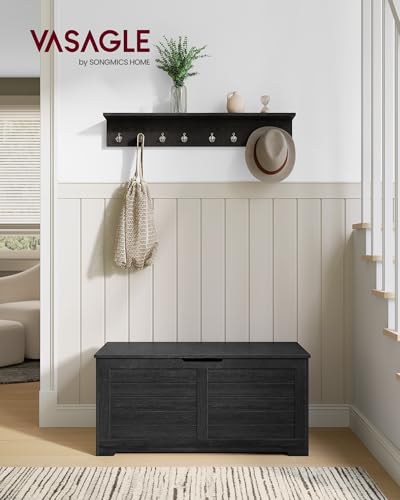 VASAGLE Storage Chest, Storage Bench with 2 Safety Hinges, Farmhouse Style, 15.7 x 39.4 x 18.3 Inches, for Entryway, Bedroom, Living Room, Charcoal Gray ULSB061B01 - color: Charcoal Gray, size: 39.4''W